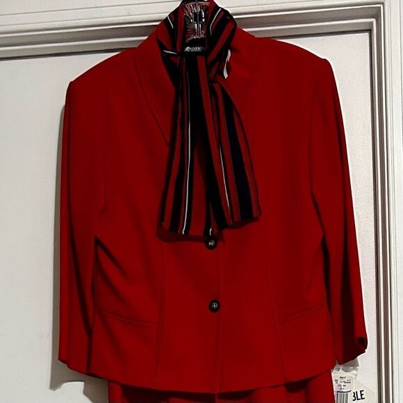 Vintage Sag Harbor Suit 2 Piece Red Matching Jacket & Midi Dress Size 12 New Tag - Picture 4 of 13